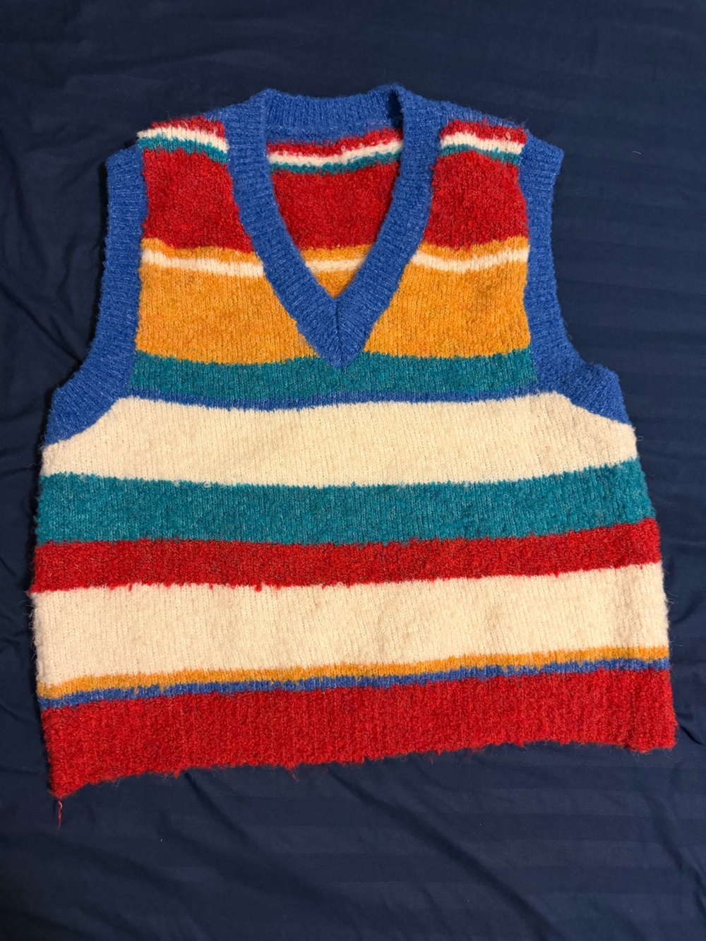 Colorful Striped Fuzzy Tank Top - Red, Teal, Cream, Orange, Blue